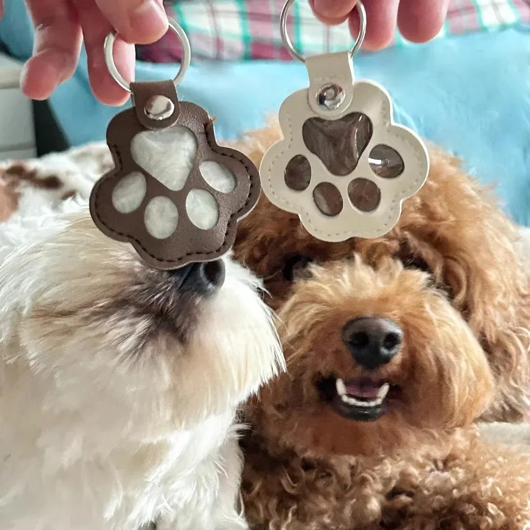 ModoHome™ Pet Hair Memorial Keychain – PU Leather Keepsake Paw Locket