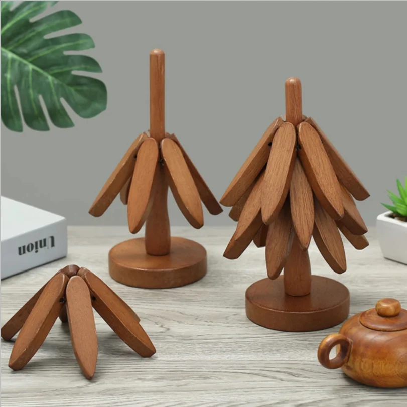 ModoHome™ 4-Piece Bamboo Tree Trivets – Heat-Resistant Decorative Table Stands