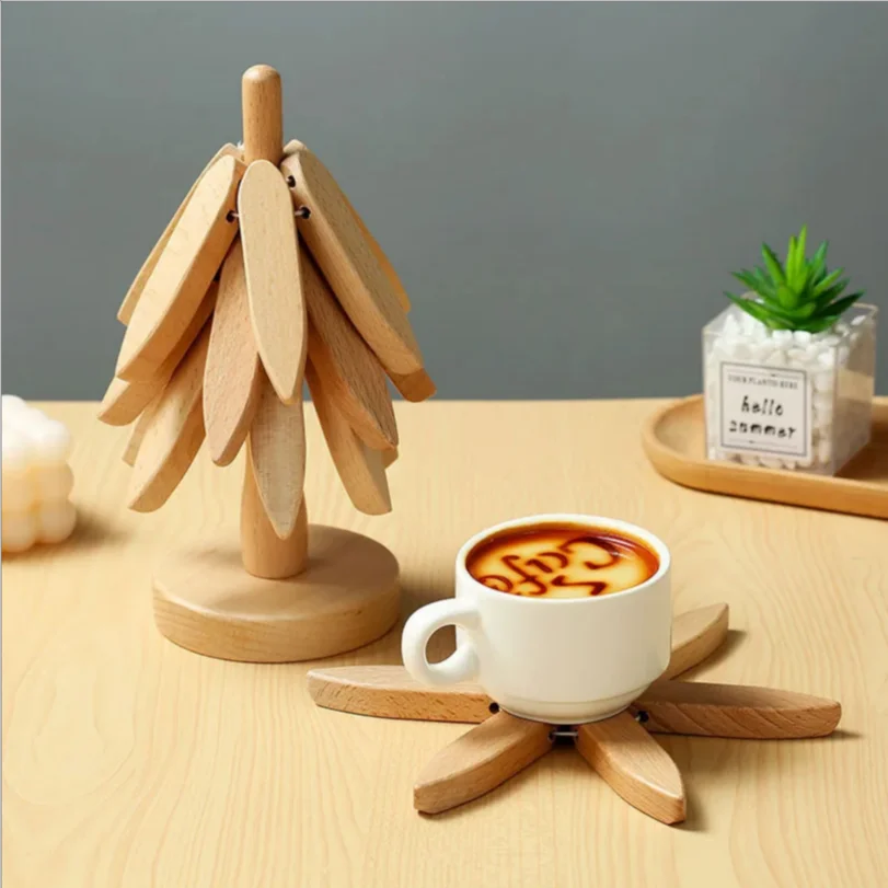 ModoHome™ 4-Piece Bamboo Tree Trivets – Heat-Resistant Decorative Table Stands