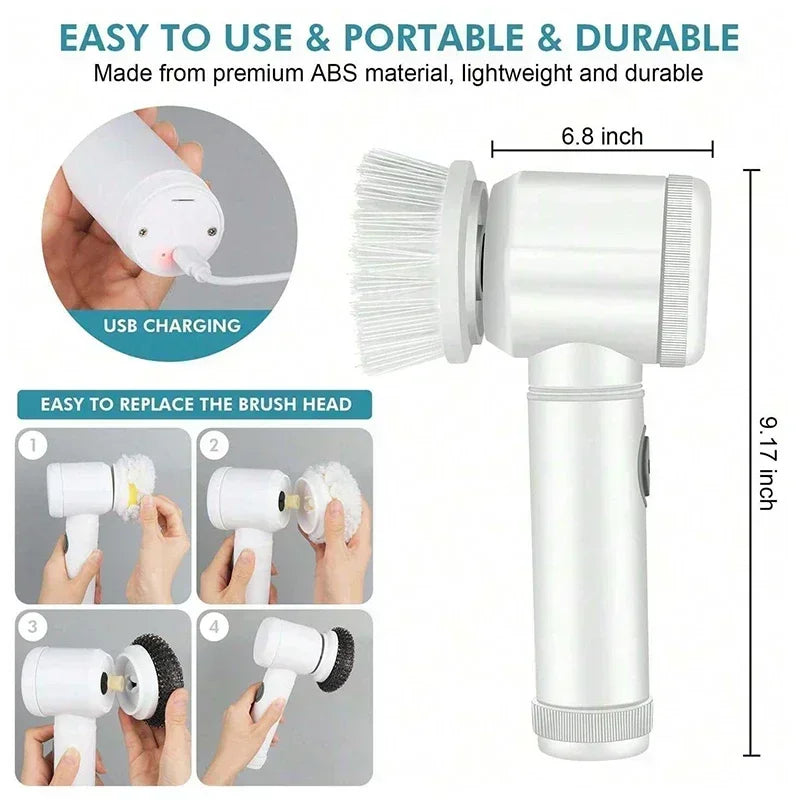 ModoHome™ TD Electric Spin Scrubber – Cordless Bathroom & Kitchen Power Cleaning Brush with 5 Replaceable Heads