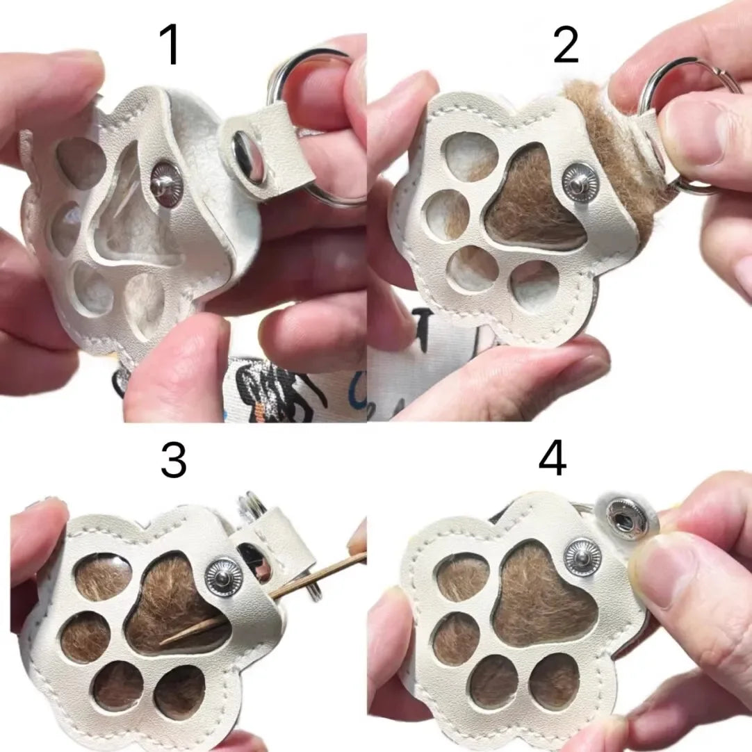 ModoHome™ Pet Hair Memorial Keychain – PU Leather Keepsake Paw Locket