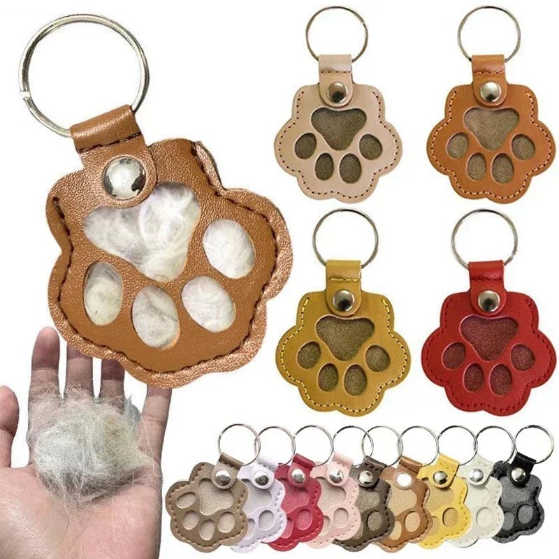 ModoHome™ Pet Hair Memorial Keychain – PU Leather Keepsake Paw Locket