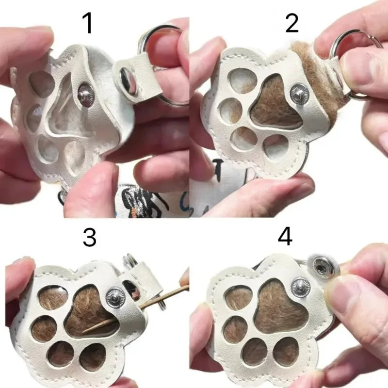 ModoHome™ Pet Hair Memorial Keychain – PU Leather Keepsake Paw Locket