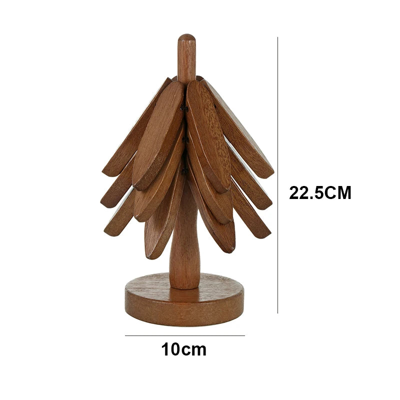 ModoHome™ 4-Piece Bamboo Tree Trivets – Heat-Resistant Decorative Table Stands