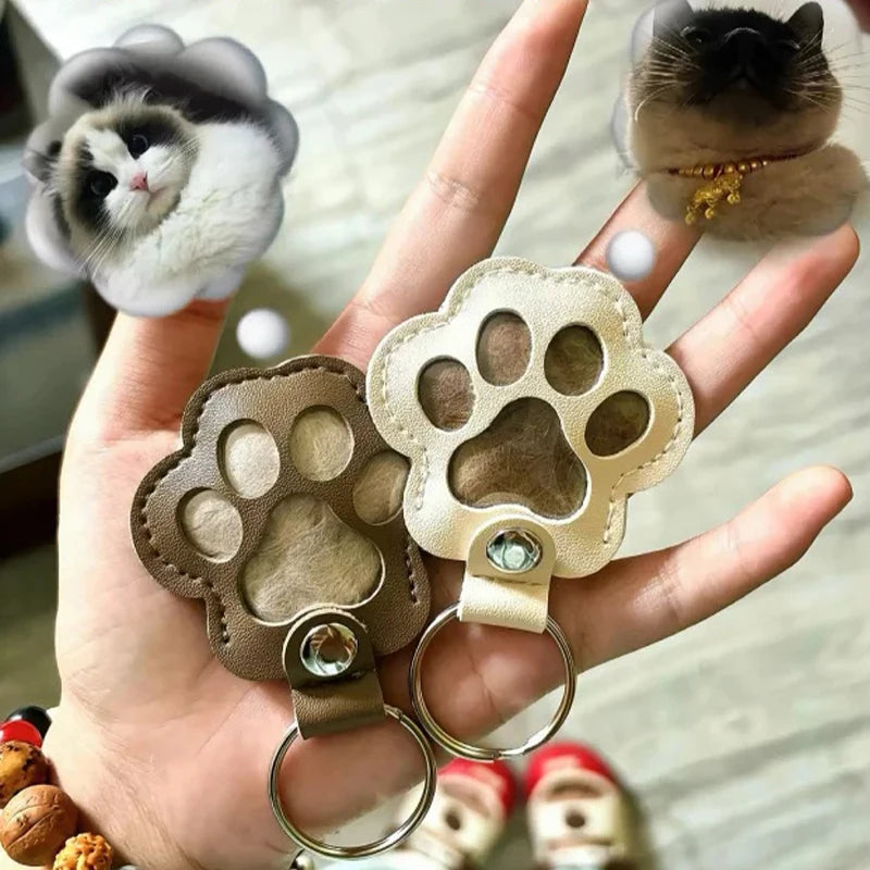 ModoHome™ Pet Hair Memorial Keychain – PU Leather Keepsake Paw Locket
