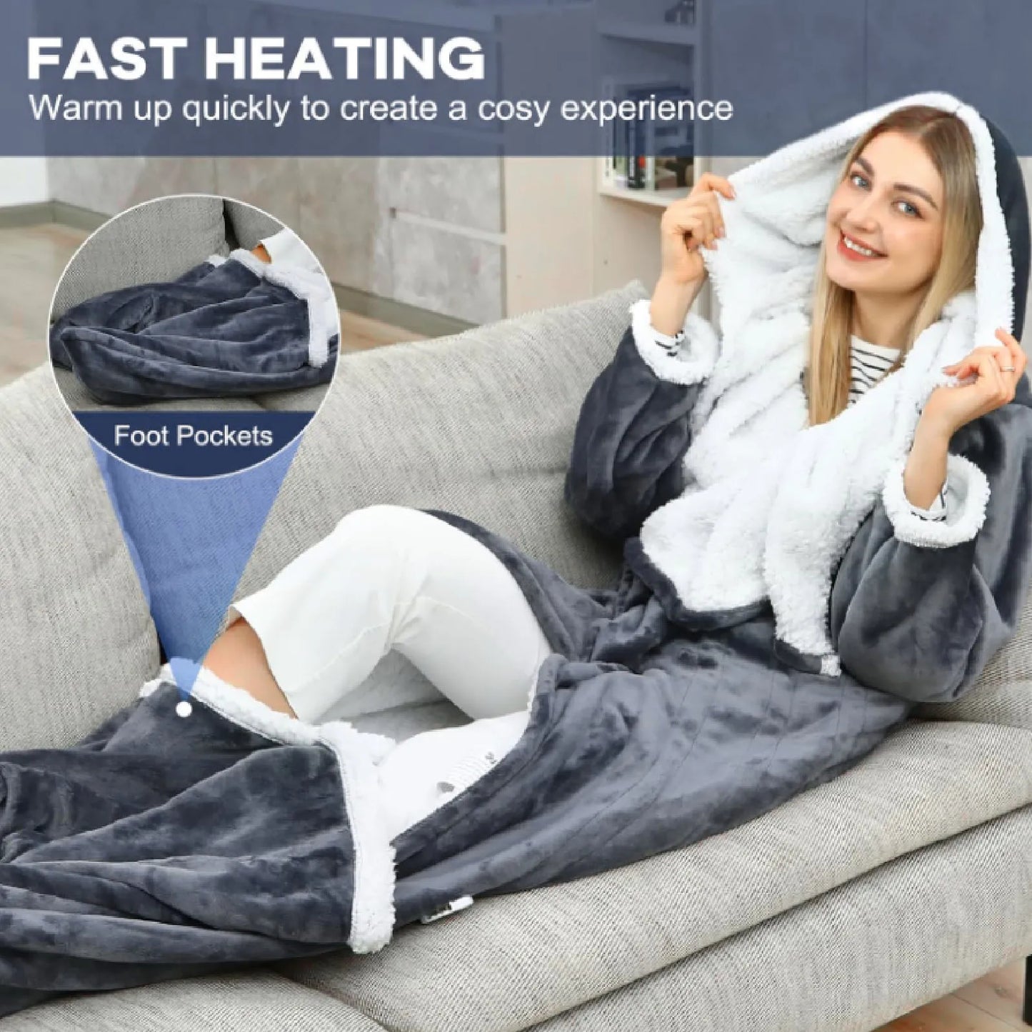 ModoHome™ Heated Wearable Blanket with Sleeves & Foot Pocket