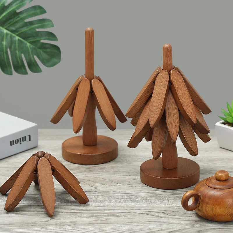 ModoHome™ 4-Piece Bamboo Tree Trivets – Heat-Resistant Decorative Table Stands