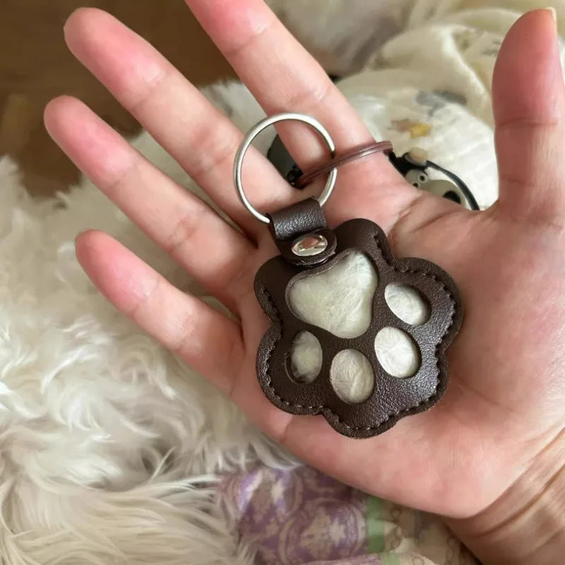ModoHome™ Pet Hair Memorial Keychain – PU Leather Keepsake Paw Locket