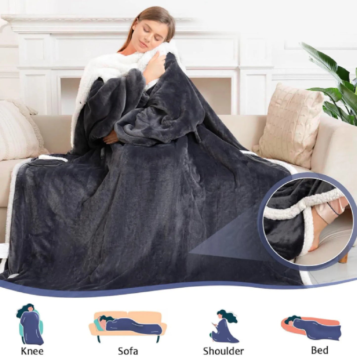 ModoHome™ Heated Wearable Blanket with Sleeves & Foot Pocket
